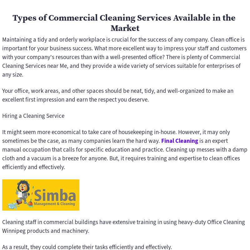 Common Types of Commercial Cleaning Services