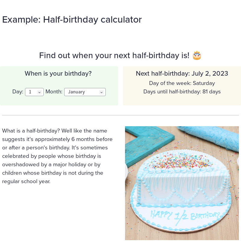 Example: Half-birthday calculator – GRID